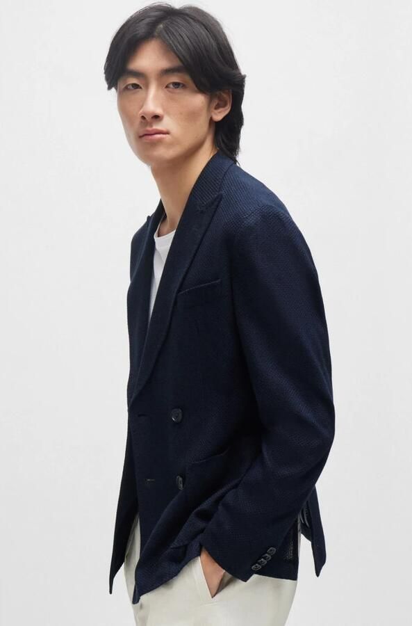 Hugo Boss Blauw Dubbelborst Lichtgewicht Geweven Jas Blue Heren - Foto 4