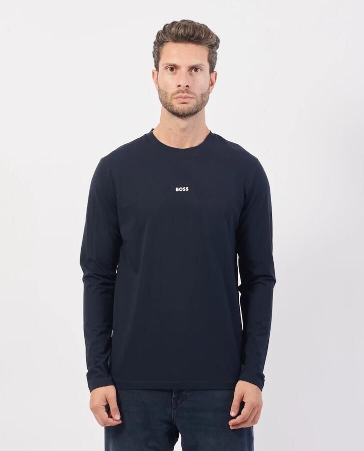 Hugo Boss Maglia regular fit in cotone elasticizzato con logo a contrasto uomo Boss Tchark 50473286 Dark Blue Blauw Heren - Foto 7