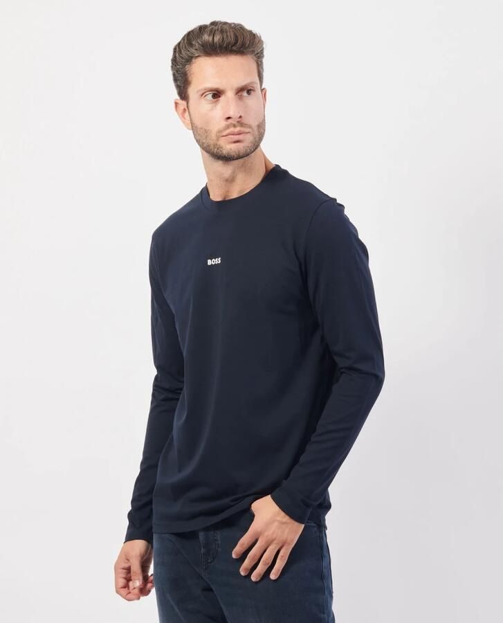 Hugo Boss Maglia regular fit in cotone elasticizzato con logo a contrasto uomo Boss Tchark 50473286 Dark Blue Blauw Heren - Foto 8
