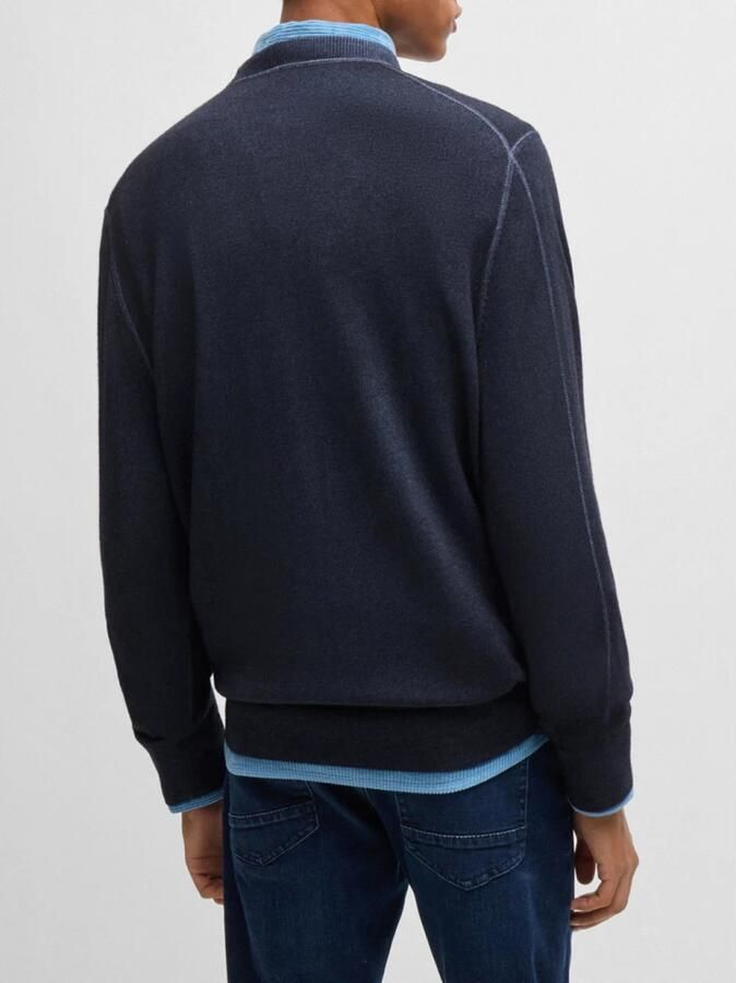 Boss Orange Blauwe Wollen Trui Geribbelde Ronde Hals Lange Mouw Blue Heren - Foto 2