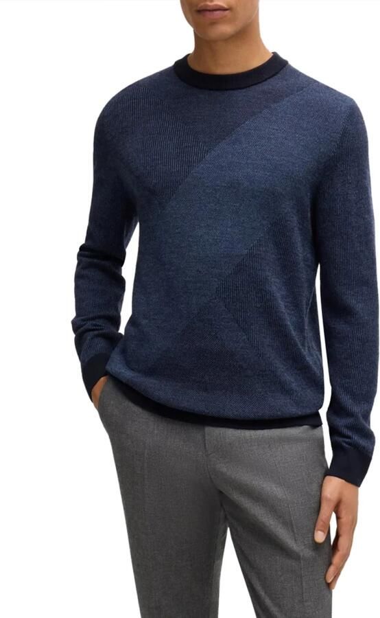 Hugo Boss Merinowol Pullover Klassieke Stijl Blue Heren - Foto 7