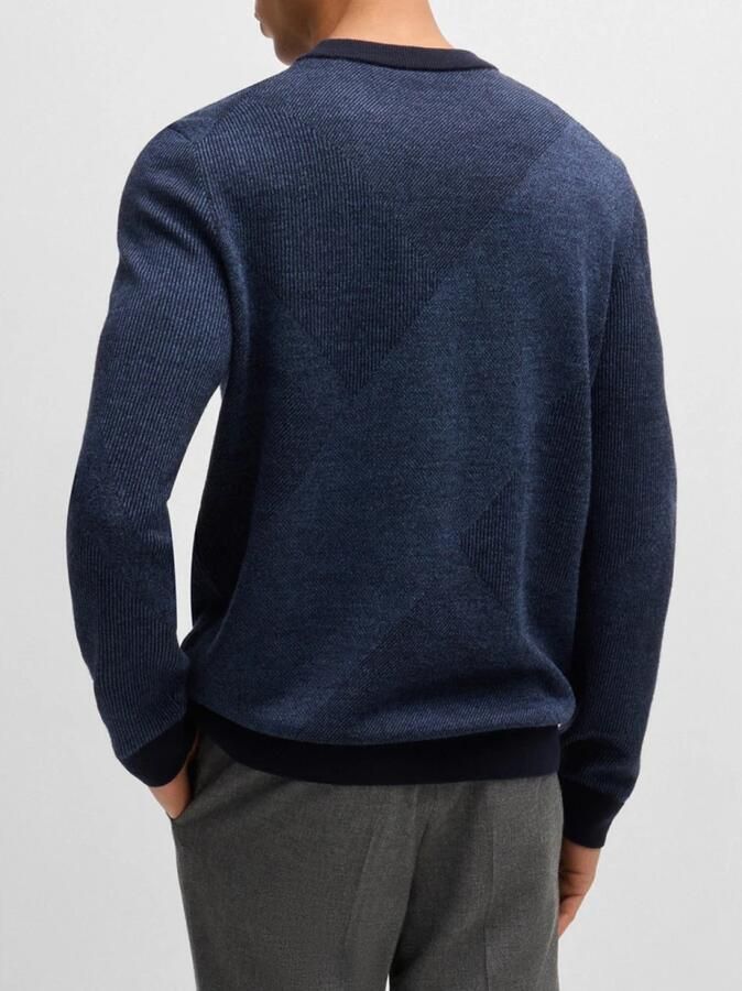 Hugo Boss Merinowol Pullover Klassieke Stijl Blue Heren - Foto 2