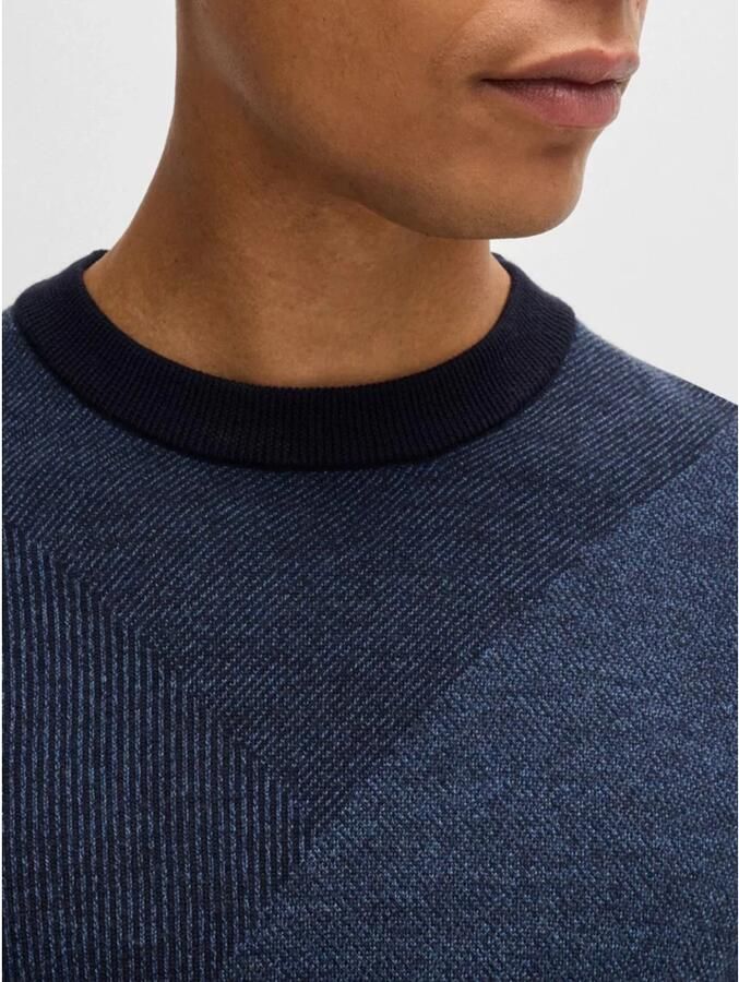 Hugo Boss Merinowol Pullover Klassieke Stijl Blue Heren