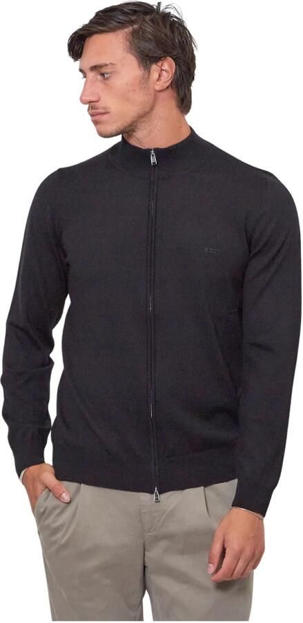 Hugo Boss Zwarte Cardigan met Lange Mouwen Rits en Geborduurd Logo Black Heren - Foto 16