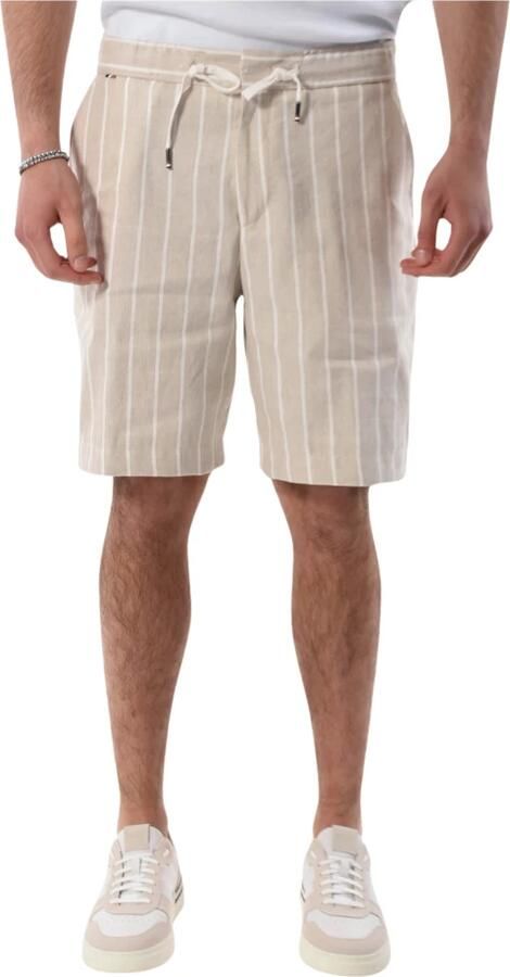 Boss Regular fit linnen bermuda met streepmotief model 'Perin' - Foto 3
