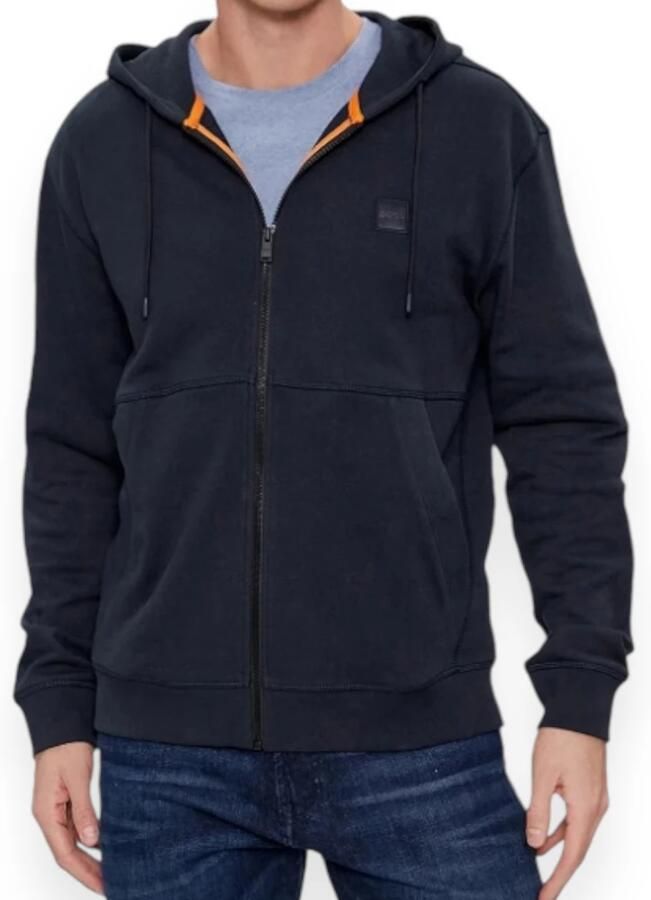 Boss Zwarte katoenen hoodie met volledige ritssluiting Black Heren