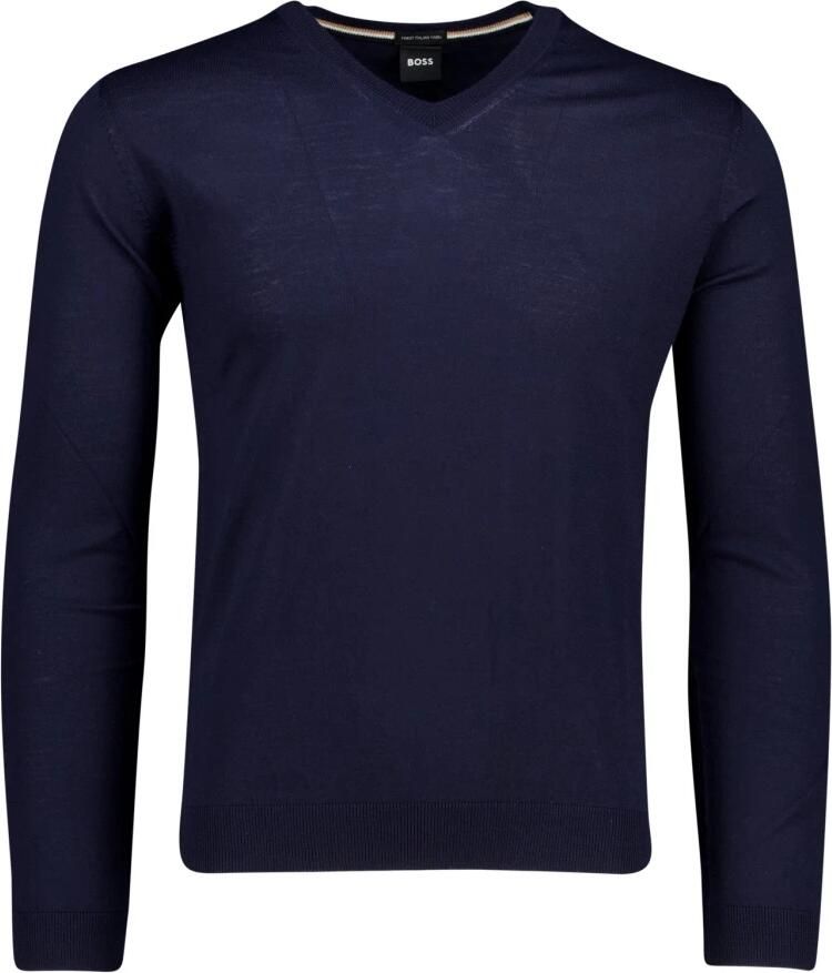 Hugo Boss Slim-Fit Wollen Pullover V-Hals Trui Blue Heren