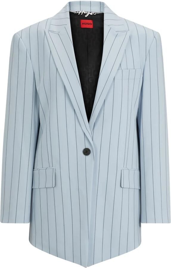 Hugo Boss Elastische Longline Blazer met Nadelstrepen Blue Dames