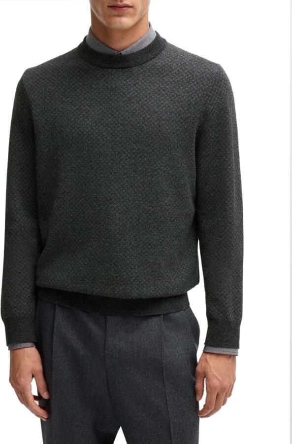 Hugo Boss Zwarte Jacquard Trui Regular Fit Black Heren - Foto 3