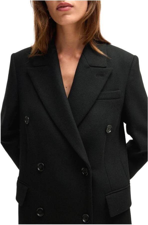 Hugo Boss Formele Lange Wollen Jas in Zwart Black Dames