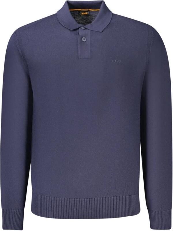 BOSS fijngebreide slim fit polo Avac_PL met wol donkerblauw