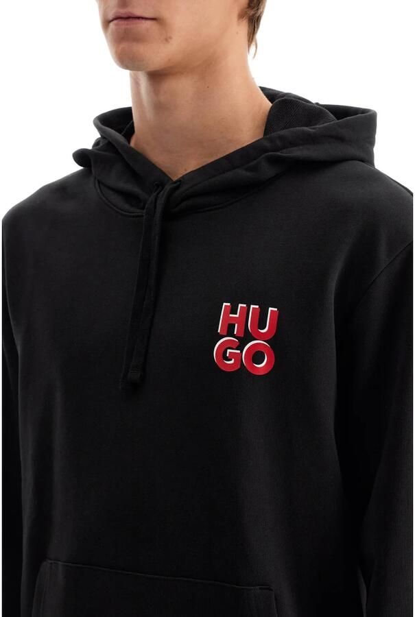 Hugo Boss Geborsteld Katoenen Hoodie Black Heren