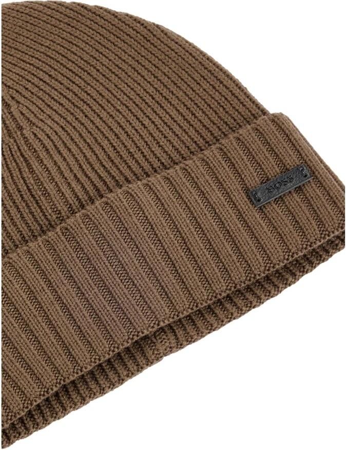 Hugo Boss Gebreide Wollen Muts Fati 50495306 Mud Brown Heren