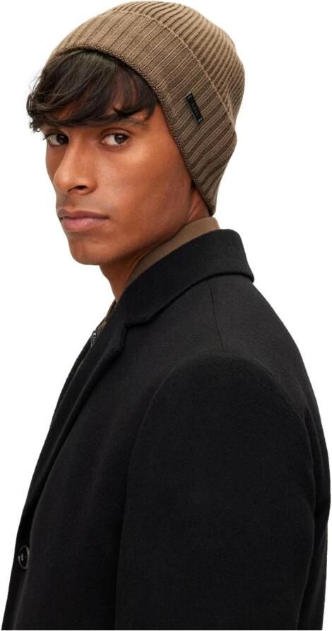 Hugo Boss Gebreide Wollen Muts Fati 50495306 Mud Brown Heren - Foto 2