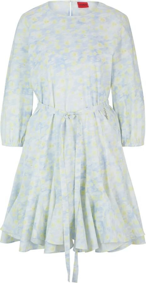 Hugo Boss Gedrukte Katoenen Jurk met Gerimpelde Rok Multicolor Dames