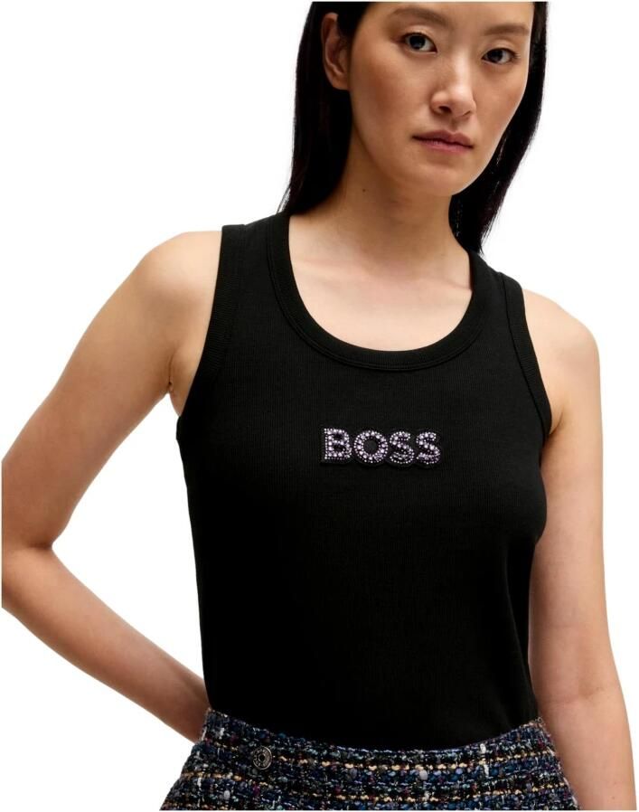 Boss Orange Tanktop C_Ematite_stonebadge met boss-borduursel van glitterstenen