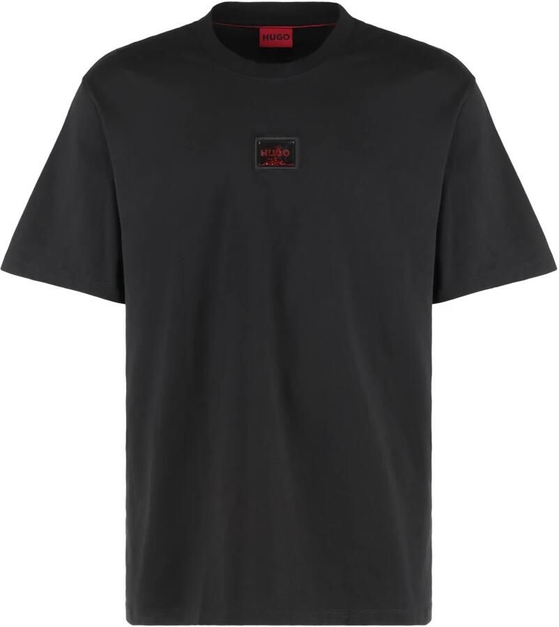 Hugo Boss Geribbelde kraag katoenen ronde hals T-shirt Black Heren