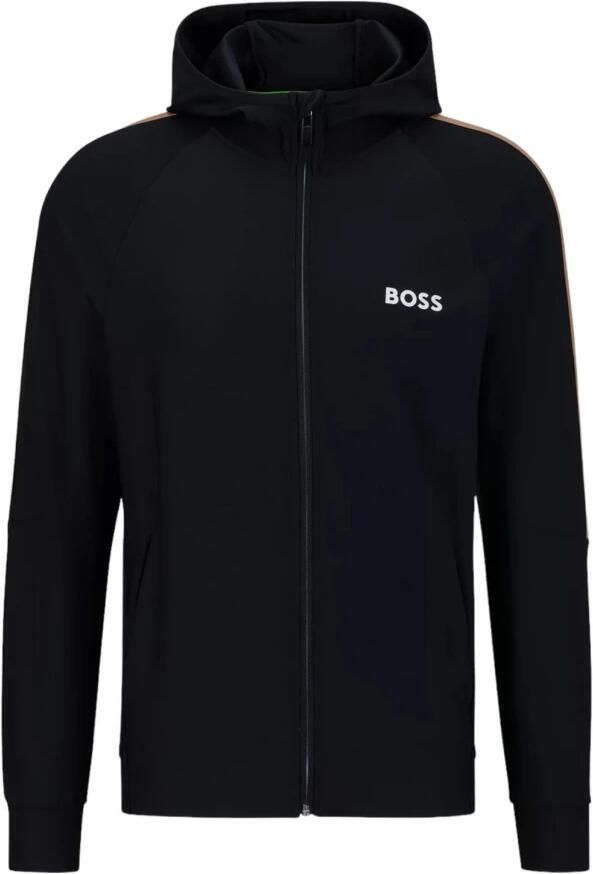 Hugo Boss Heren Hoodie met Rits Strepen en Logo Black Heren