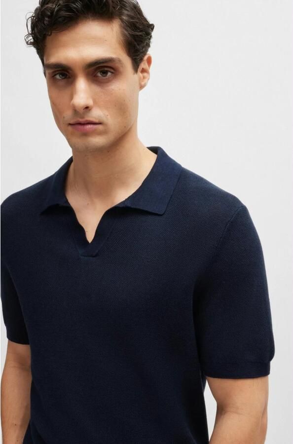 Hugo Boss Gestructureerd Katoenen Poloshirt Tempio Stijl Blue Heren