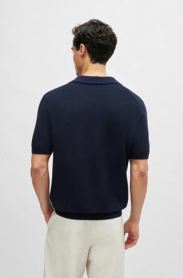 Hugo Boss Gestructureerd Katoenen Poloshirt Tempio Stijl Blue Heren - Foto 3