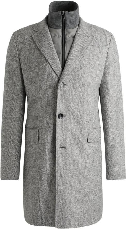 Boss Grijze Herringbone Jas met Afneembare Binnenjas Gray Heren - Foto 6