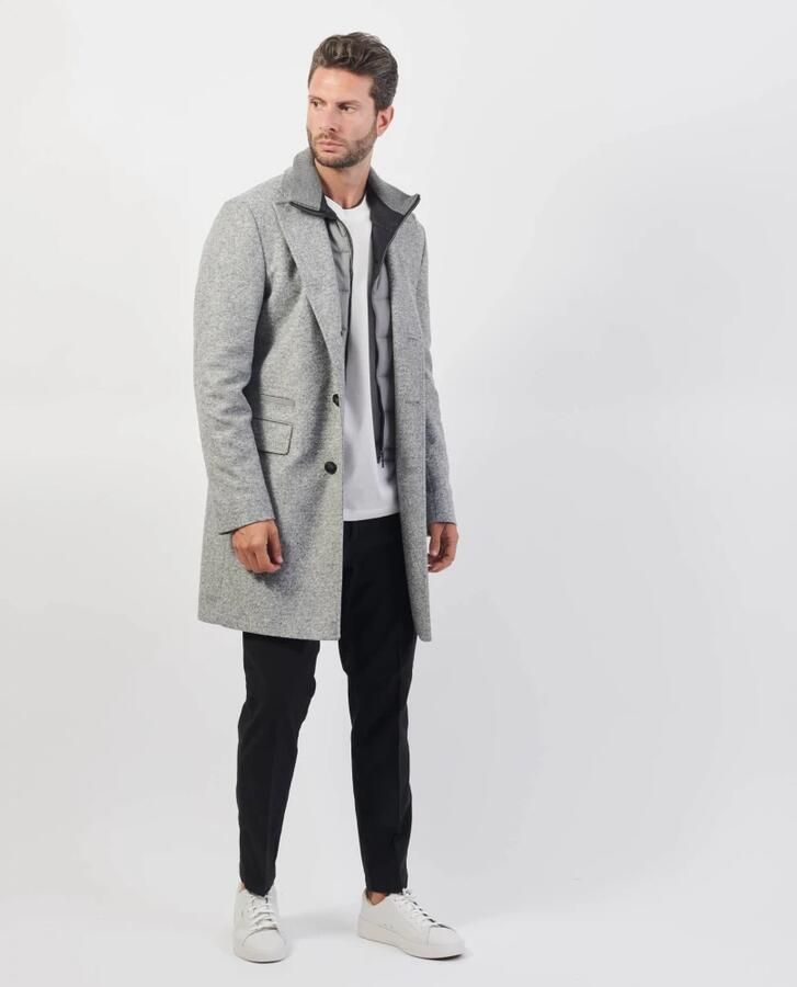 Boss Grijze Herringbone Jas met Afneembare Binnenjas Gray Heren