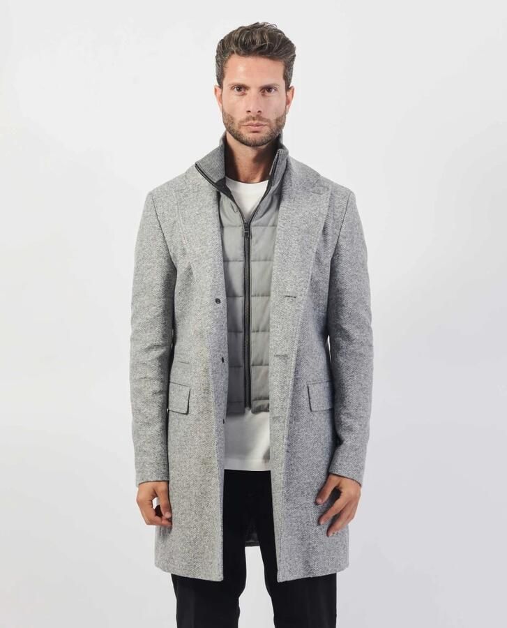 Boss Grijze Herringbone Jas met Afneembare Binnenjas Gray Heren - Foto 2