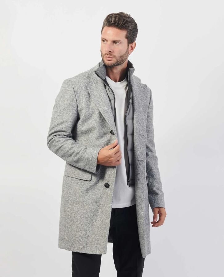 Boss Grijze Herringbone Jas met Afneembare Binnenjas Gray Heren - Foto 3