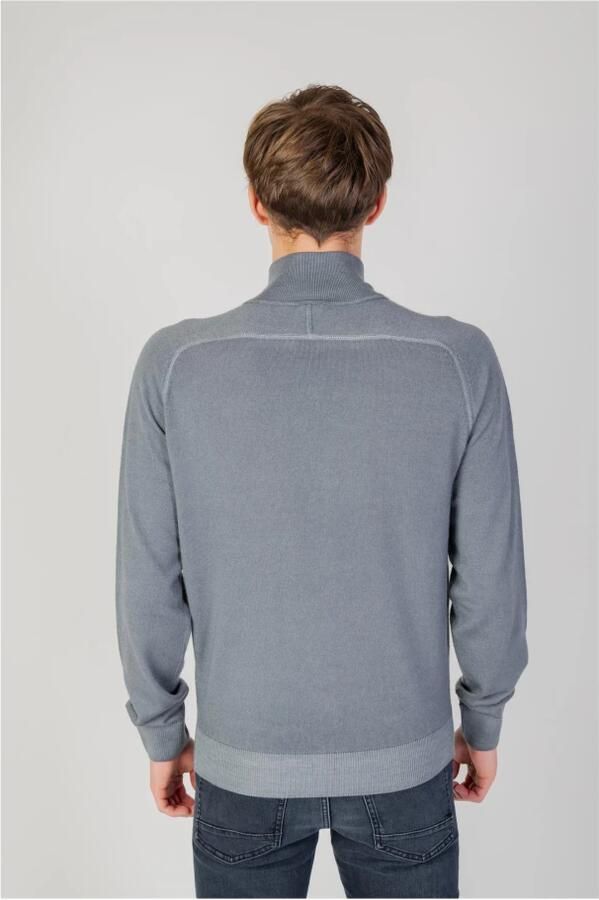 Hugo Boss Grijze Wollen Turtleneck Cardigan met Rits Gray Heren