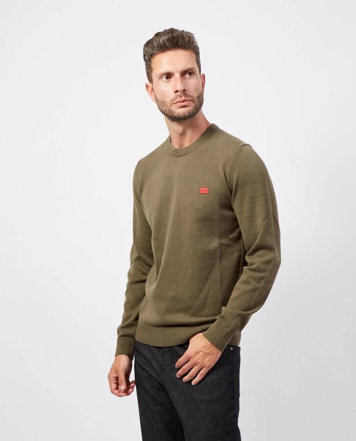 Hugo Boss Groene Trui Straight Fit Biologisch Katoen Green Heren