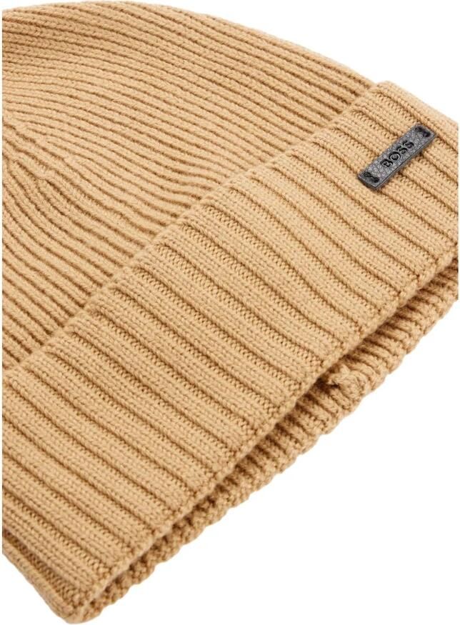 Boss Beanie van scheerwol met labeldetail model 'Fati' - Foto 3