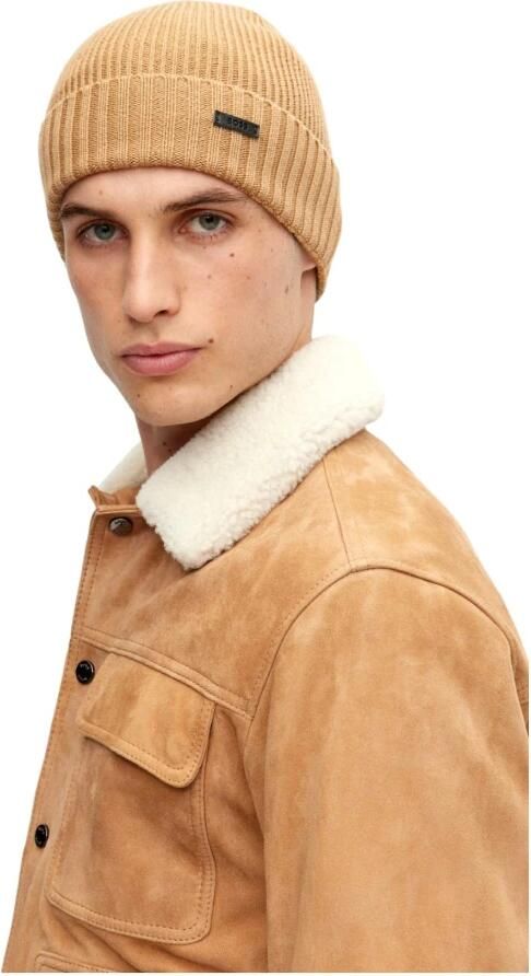 Boss Beanie van scheerwol met labeldetail model 'Fati' - Foto 2