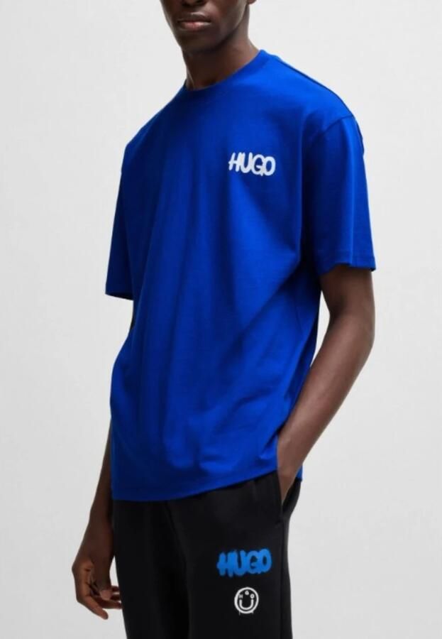 Hugo Blue Oversized T-shirt met labelprint model 'Nimayliti'