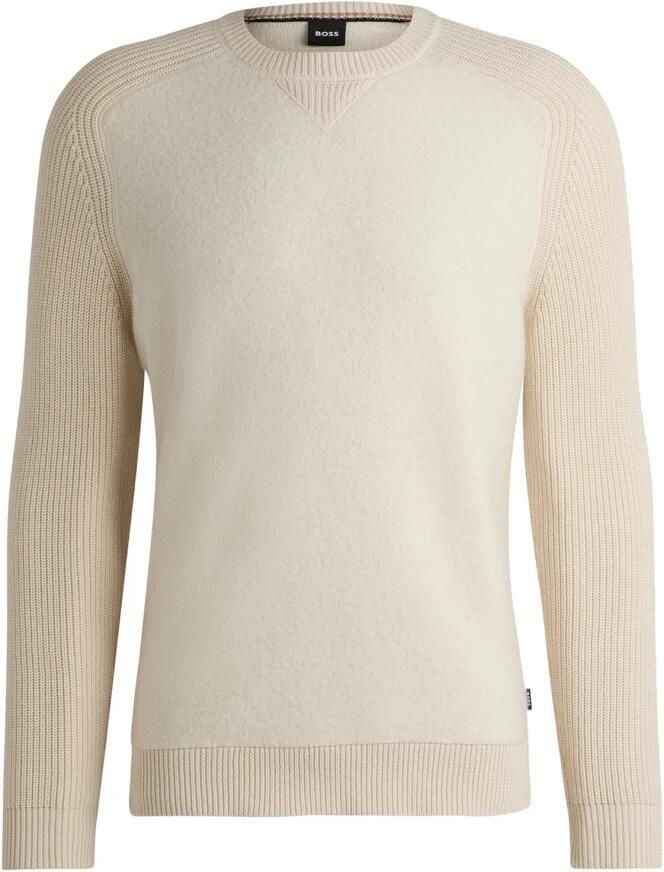 Hugo Boss Geribbelde crew-neck sweater in katoenmix Beige Heren