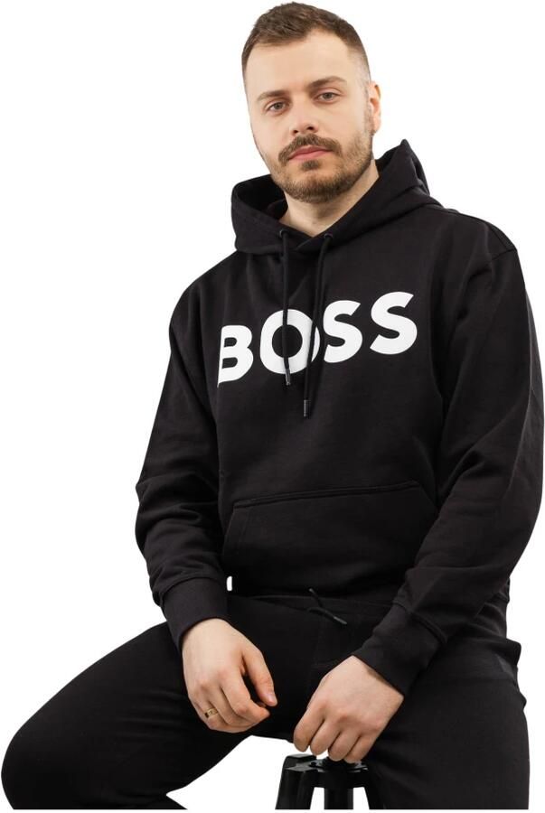Hugo Boss Zwarte Katoenen Hoodie met Print Logo Black Heren
