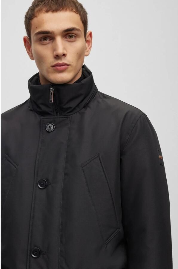 Hugo Boss Zwarte Polyester Jas Herfst Winter Collectie Black Heren