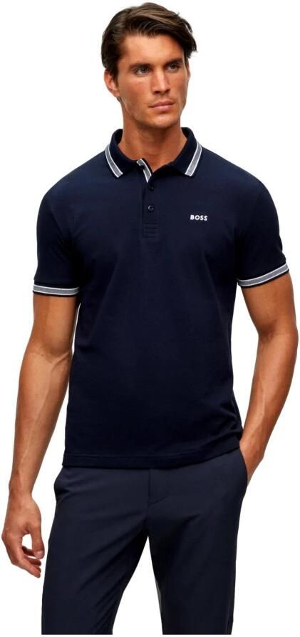Hugo Boss Heren Polo met Details en Contrast Logo Model 50469055 Paddy Donkerblauwe Kleur Blue Heren - Foto 9