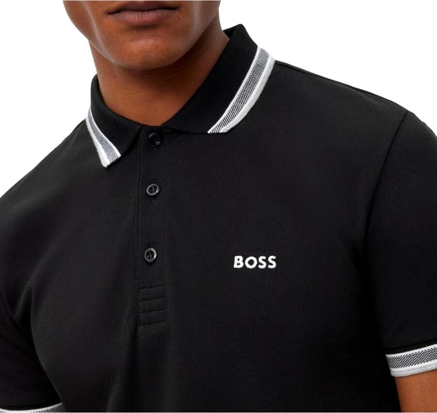 Hugo Boss Heren Polo met Details en Contrast Logo Model 50469055 Paddy Kleur Zwart Black Heren - Foto 3