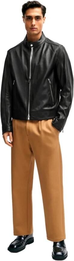 Hugo Boss Heren Regular Fit Leren Jas met Mandarin Kraag Black Heren - Foto 5