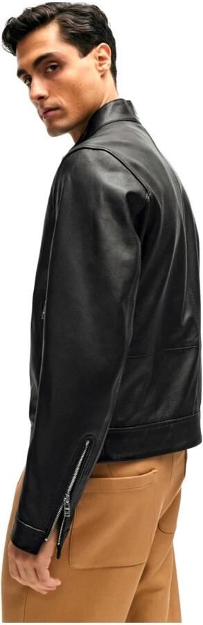 Hugo Boss Heren Regular Fit Leren Jas met Mandarin Kraag Black Heren - Foto 4