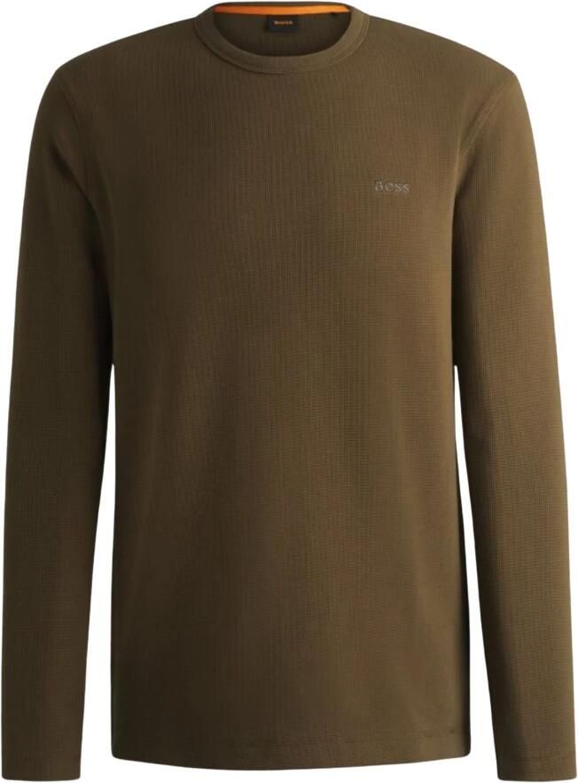 BOSS regular fit longsleeve Tempesto met logo en textuur open brown