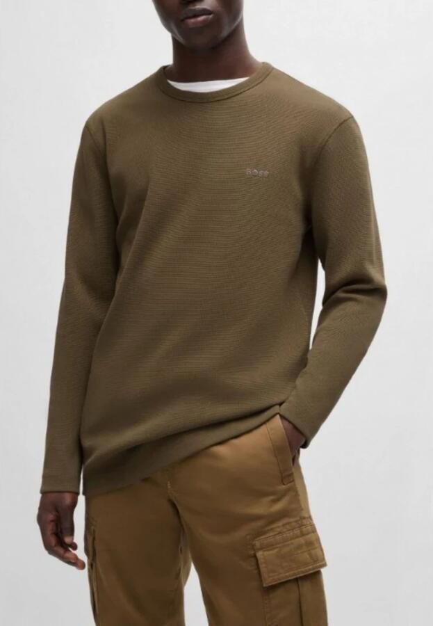 BOSS regular fit longsleeve Tempesto met logo en textuur open brown - Foto 2