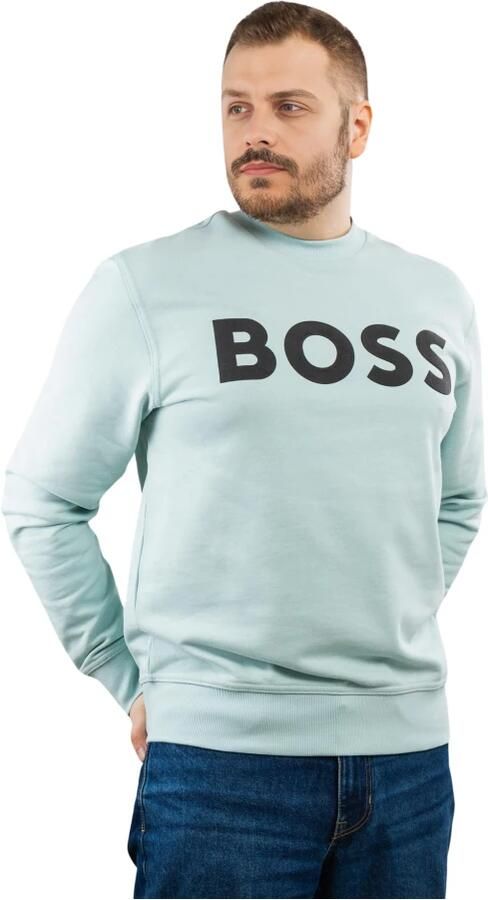 Hugo Boss Heren Sweatshirt Turquoise Ronde Hals Lange Mouw Blue Heren