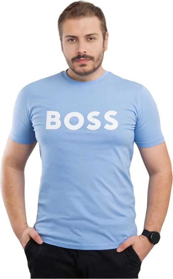 Hugo Boss Heren T-shirt Blauw Katoen Ronde Hals Blue Heren - Foto 2