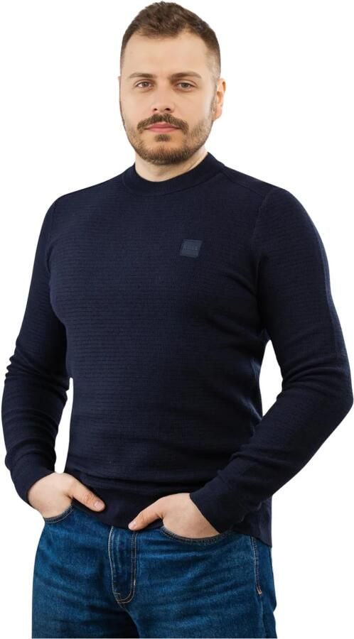 Boss Orange Anion Donkerblauwe Trui met Subtiele Structuur Blue Heren - Foto 2