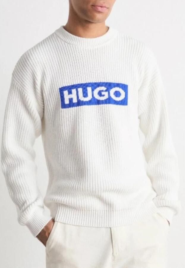 Hugo Blue Gebreide pullover met logostitching model 'Seylo'