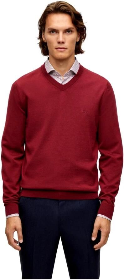 Hugo Boss Heren V-Hals Trui van Zuivere Wol in Donkerrood Rood Heren - Foto 2