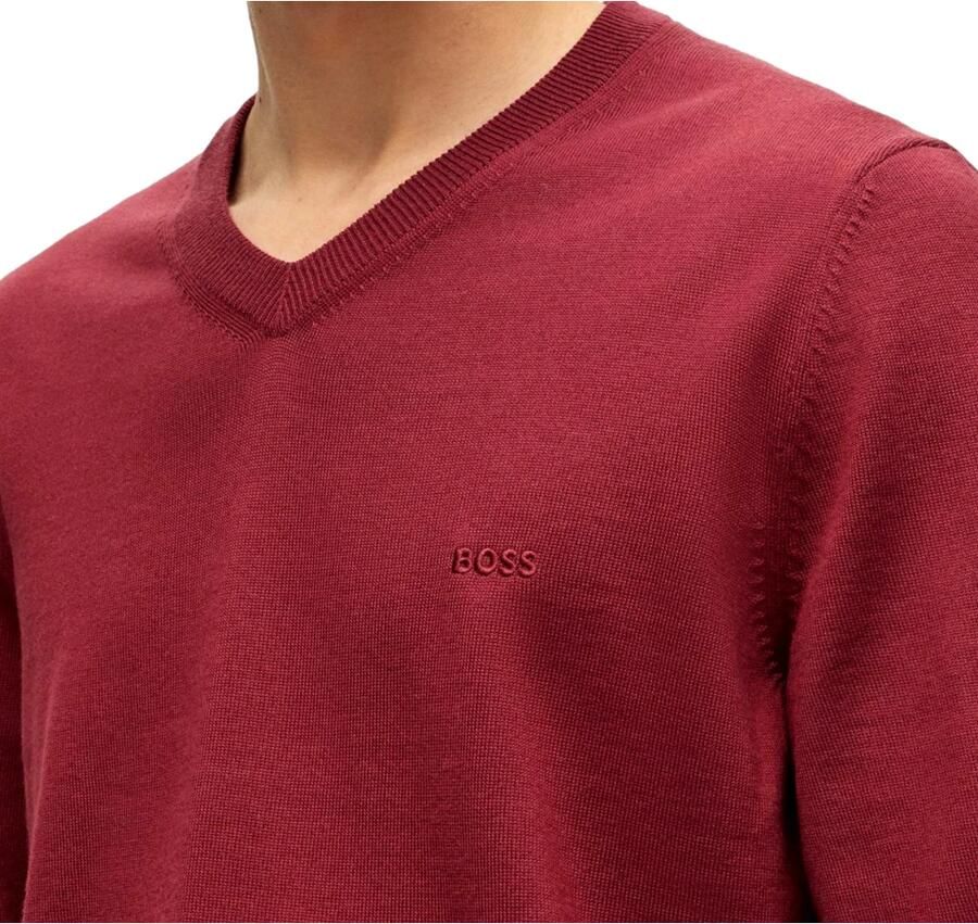 Hugo Boss Heren V-Hals Trui van Zuivere Wol in Donkerrood Rood Heren