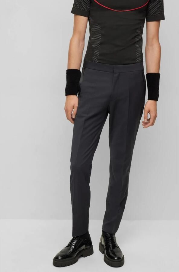 Hugo Boss Herenbroek van Stretch Wolmix met Plooien Black Heren - Foto 2