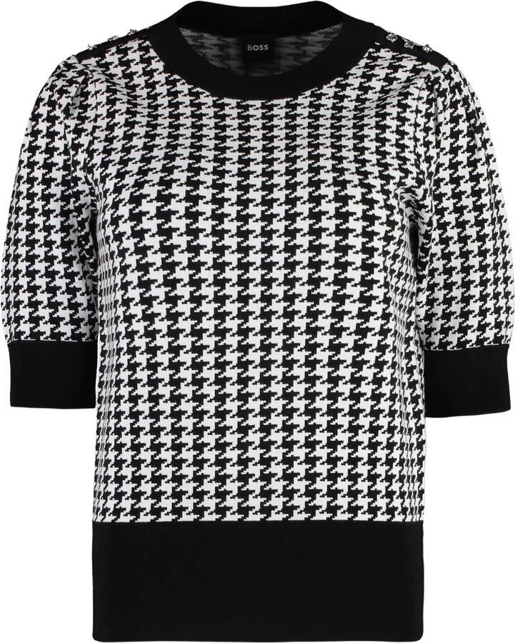 Hugo Boss Houndstooth Gebreide Top met Versierde Knopen Black Dames